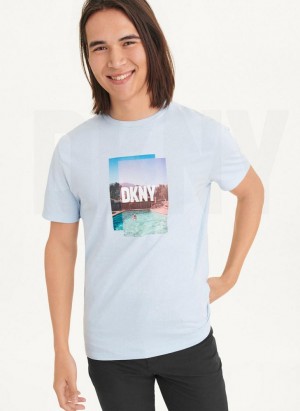 Blue DKNY Pool Graphic Men's T Shirts | Malaysia_D1466