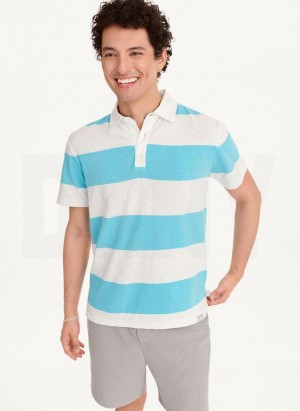 Blue DKNY Rugby Stripe Men's Polo Shirts | Malaysia_D1011
