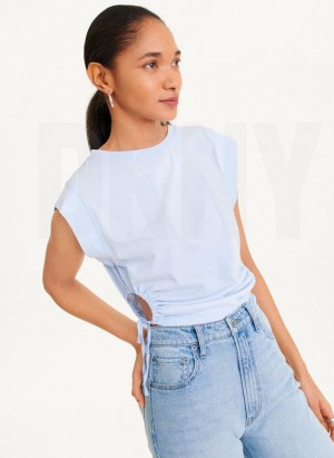 Blue DKNY Short Sleeve Side Cut Women's T Shirts | Malaysia_D1856