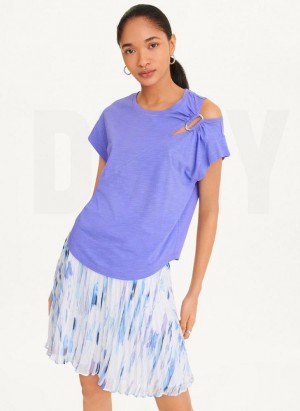 Blue DKNY Shoulder Cut Out Women's T Shirts | Malaysia_D1566