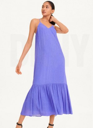 Blue DKNY Sleeveless Crinkly Rayon Women's Dress | Malaysia_D1002