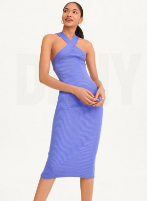 Blue DKNY Sleeveless Crossover Sweater Women's Dress | Malaysia_D1714