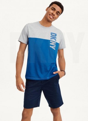 Blue DKNY Split Logo Crewneck Men's T Shirts | Malaysia_D1873