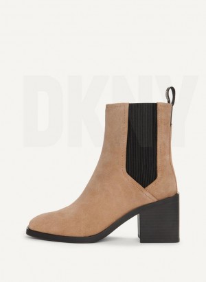 Brown DKNY Block Heel Chelsea Women's Boots | Malaysia_D1732