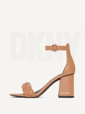 Brown DKNY Braided Ankle Strap Block Women's Sandals | Malaysia_D0576
