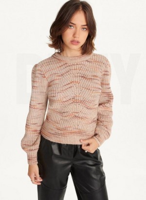 Brown DKNY Bubble Sleeve Knit Women's Sweaters | Malaysia_D0435