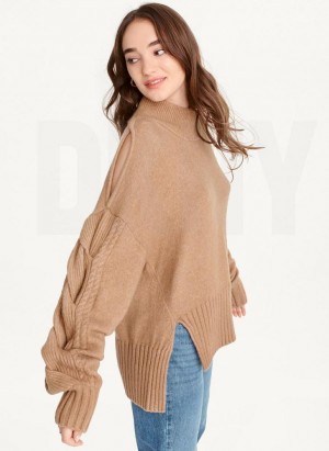 Brown DKNY Cold-Shoulder Women's Sweaters | Malaysia_D0807