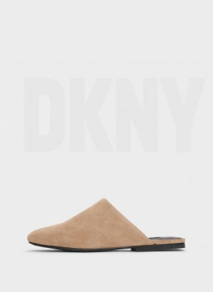 Brown DKNY Flat Women's Slides | Malaysia_D1164
