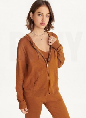 Brown DKNY Knit Women's Hoodies | Malaysia_D0728