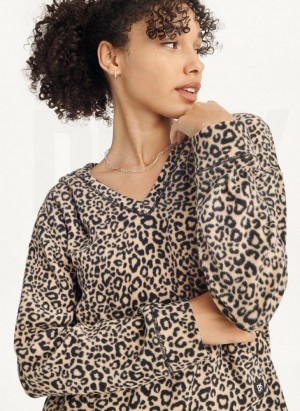 Brown DKNY Long Sleeve Hooded Top And Legging Set Women's Pajamas | Malaysia_D0273