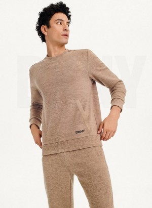 Brown DKNY Lounge Crew Neck Men's Sweatshirts | Malaysia_D0128