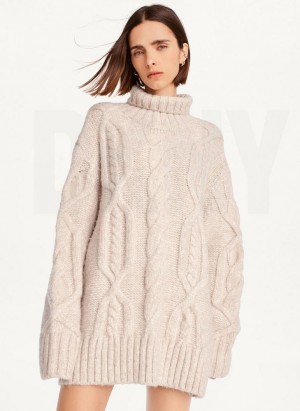 Brown DKNY Oversized Cable Knit Women's Sweaters | Malaysia_D1934