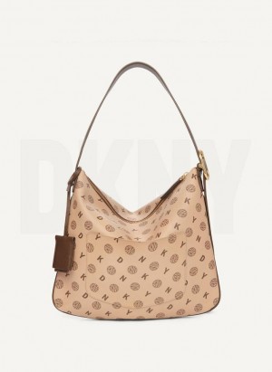 Brown DKNY The Medium Logo Optimist Women's Tote Bags | Malaysia_D0337