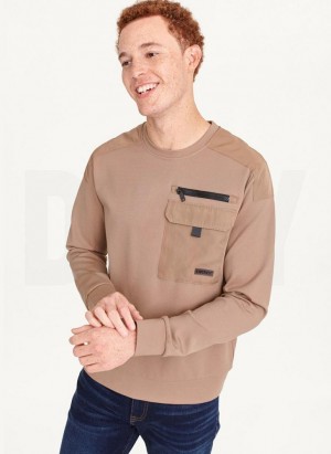 Brown DKNY Utility Crewneck Men's T Shirts | Malaysia_D0233