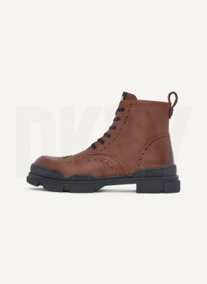 Brown DKNY Wingtip Lug Sole Men's Boots | Malaysia_D0932