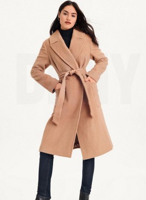 Brown DKNY Wool Wrap Women's Coats | Malaysia_D1293
