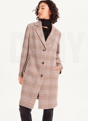 Brown / Black DKNY Brown Plaid Women's Coats | Malaysia_D1251