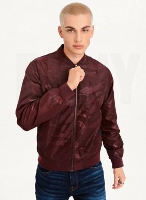 Burgundy DKNY Camo Bomber Men's Jackets | Malaysia_D0434