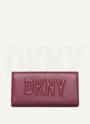 Burgundy DKNY Continental Raised Logo Women's Wallets | Malaysia_D1930