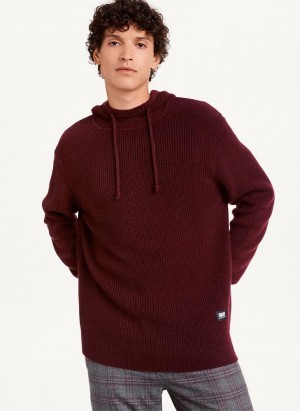 Burgundy DKNY Half Cardigan Stitch Men's Hoodies | Malaysia_D1831