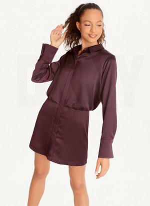 Burgundy DKNY Long Sleeve Mini Women's Dress | Malaysia_D1075