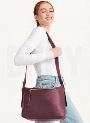 Burgundy DKNY Medium Buckle Women's Crossbody Bags | Malaysia_D0834
