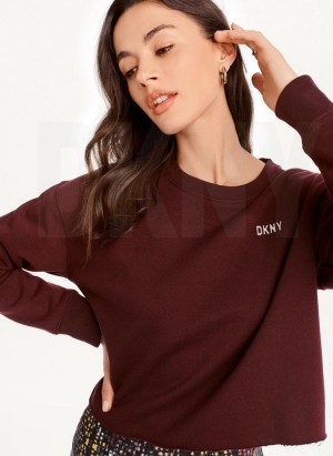 Burgundy DKNY Metallic Logo Cropped Pullover Women's Sweatshirts | Malaysia_D0364