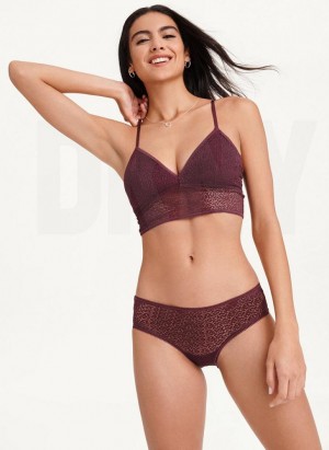 Burgundy DKNY Modern Lace Longline Racerback Women's Bras | Malaysia_D0416