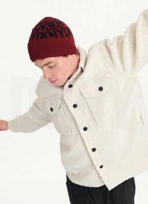 Dark Red DKNY Allover Logo With Fold Back Brim Men's Beanie | Malaysia_D0733