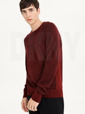Dark Red DKNY Birdseye Raglan Sleeve Men's Sweaters | Malaysia_D1244