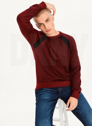 Dark Red DKNY Birdseye Stitch Men's Sweaters | Malaysia_D0409