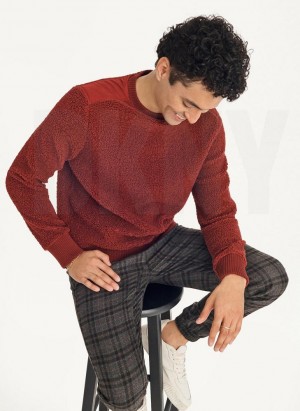 Dark Red DKNY Sherpa Long Sleeve Crew Men's Sweatshirts | Malaysia_D1844