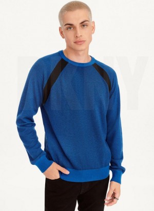 Deep Blue DKNY Birdseye Stitch Men's Sweaters | Malaysia_D1582