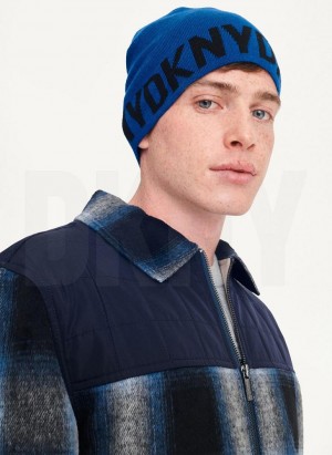 Deep Blue DKNY Brim Logo Men's Beanie | Malaysia_D1905