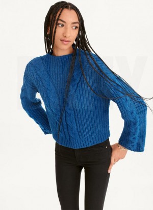 Deep Blue DKNY Cable Knit Women's Sweaters | Malaysia_D0218