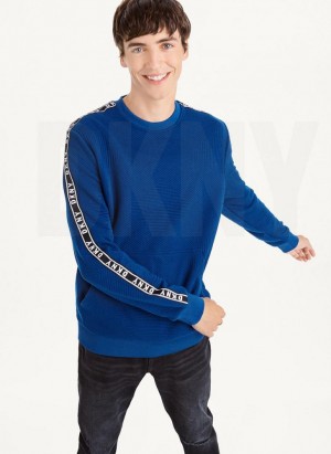 Deep Blue DKNY Directional Quilting Crewneck Men's Sweatshirts | Malaysia_D0810
