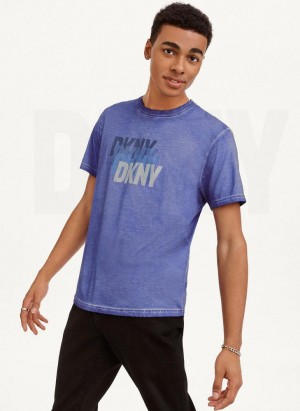 Deep Blue DKNY Layered Mineral Wash Men's T Shirts | Malaysia_D1705
