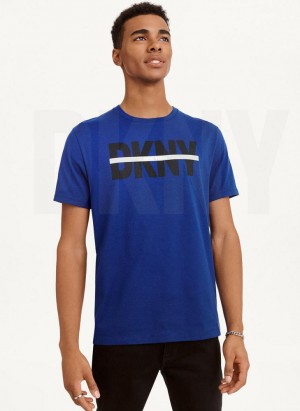 Deep Blue DKNY Logo Cross Bar Men's T Shirts | Malaysia_D0476