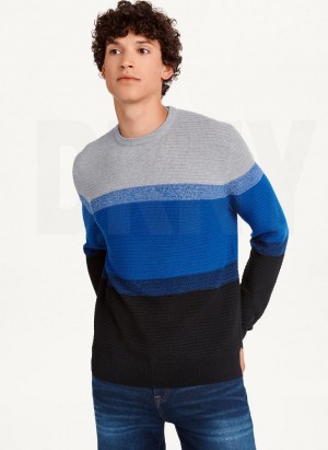 Deep Blue DKNY Marled Stripe Crewneck Men's Sweaters | Malaysia_D0467