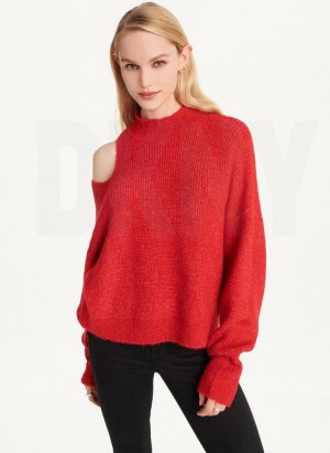 Deep Red DKNY Cold Shoulder Women's Sweaters | Malaysia_D1317