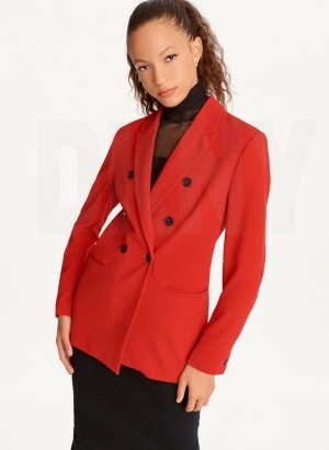 Deep Red DKNY Double Breasted Women's Blazers | Malaysia_D1628