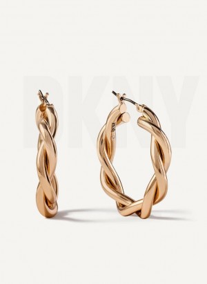 Gold DKNY Chunky Twist Hoop Women's Earrings | Malaysia_D0219