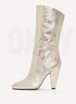 Gold DKNY Mid Slouchy Women's Boots | Malaysia_D0890