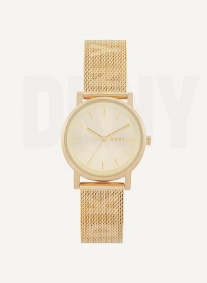 Gold DKNY Soho Logo Mesh Band Women's Watches | Malaysia_D1956