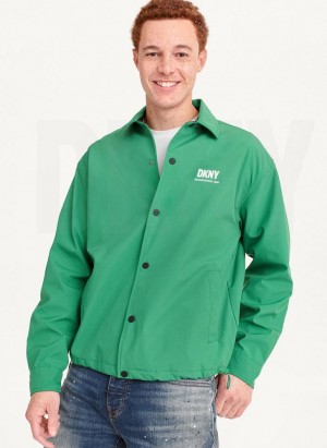 Green DKNY Coaches Logo Men's Jackets | Malaysia_D1374