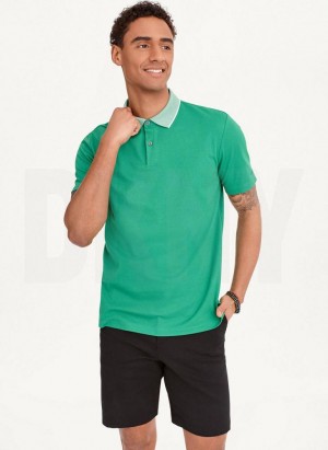 Green DKNY Core Pima Cotton Pique Men's Polo Shirts | Malaysia_D0838