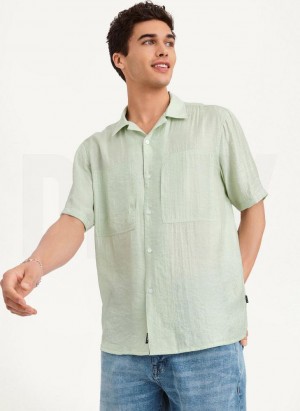 Green DKNY Imitation Silk Camp Men's Shirts | Malaysia_D1353