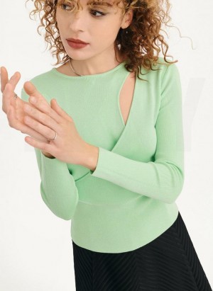 Green DKNY Long Sleevewrap Cut Out Women's Sweaters | Malaysia_D1695