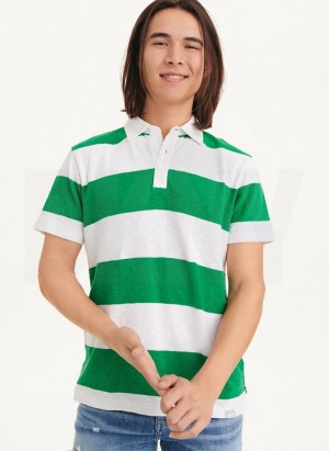 Green DKNY Rugby Stripe Men's Polo Shirts | Malaysia_D1702