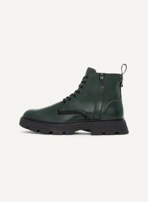 Green DKNY Side Zip Lace Up Men's Boots | Malaysia_D0321